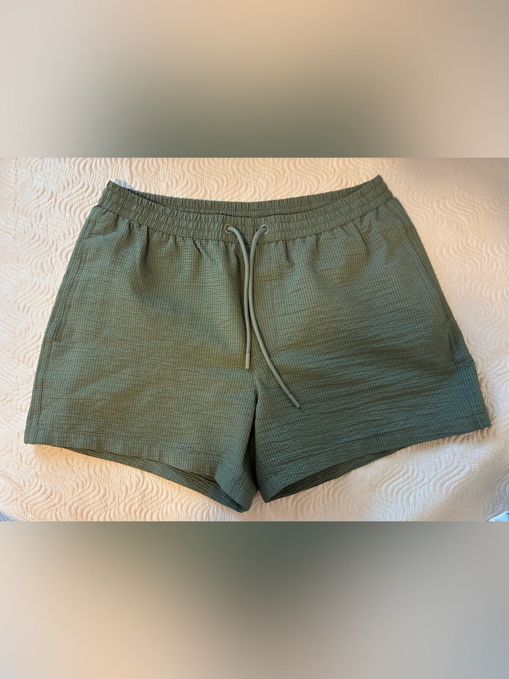 Zara Olive Green Drawstring Waffle Shorts